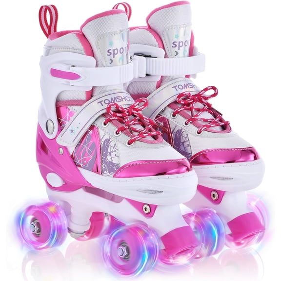 TOMSHOO Adjustable Quad Roller Skates with 8 Illuminating Wheels