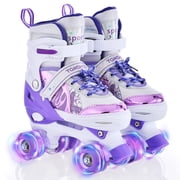 TOMSHOO Adjustable Size Roller Skates for Kids with Light Up Wheels, Purple