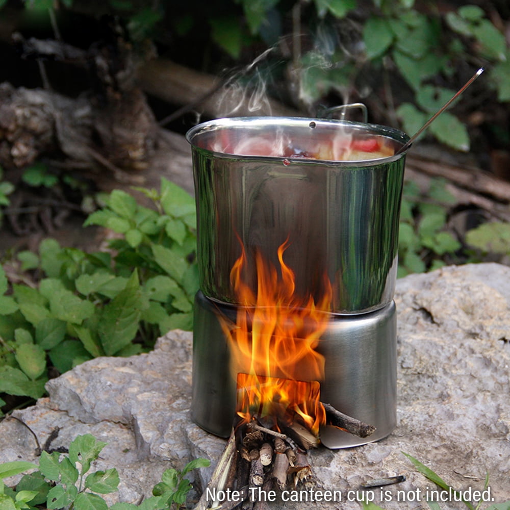TOMSHOO Canteen Cup Stand Stainless Steel Wood Burning Stove for