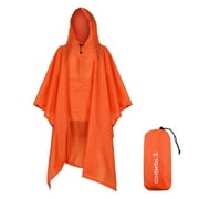 TOMSHOO Hooded Rain Poncho with Pocket Lightweight Waterproof Rain Coat Jacket Sun Shelter for Men and Women Camping Hiking Traveling Orange