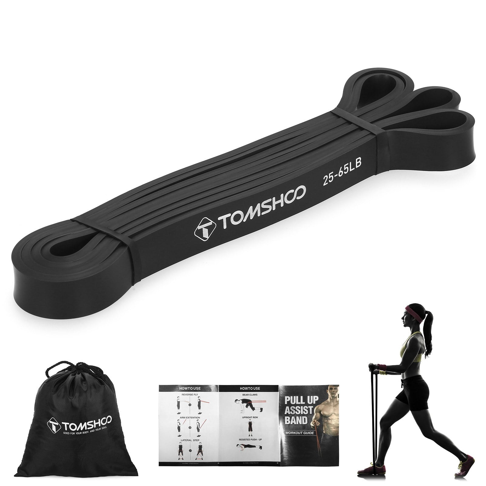 TOMSHOO Resistance Loop Band for Powerlifting with Carry Bag