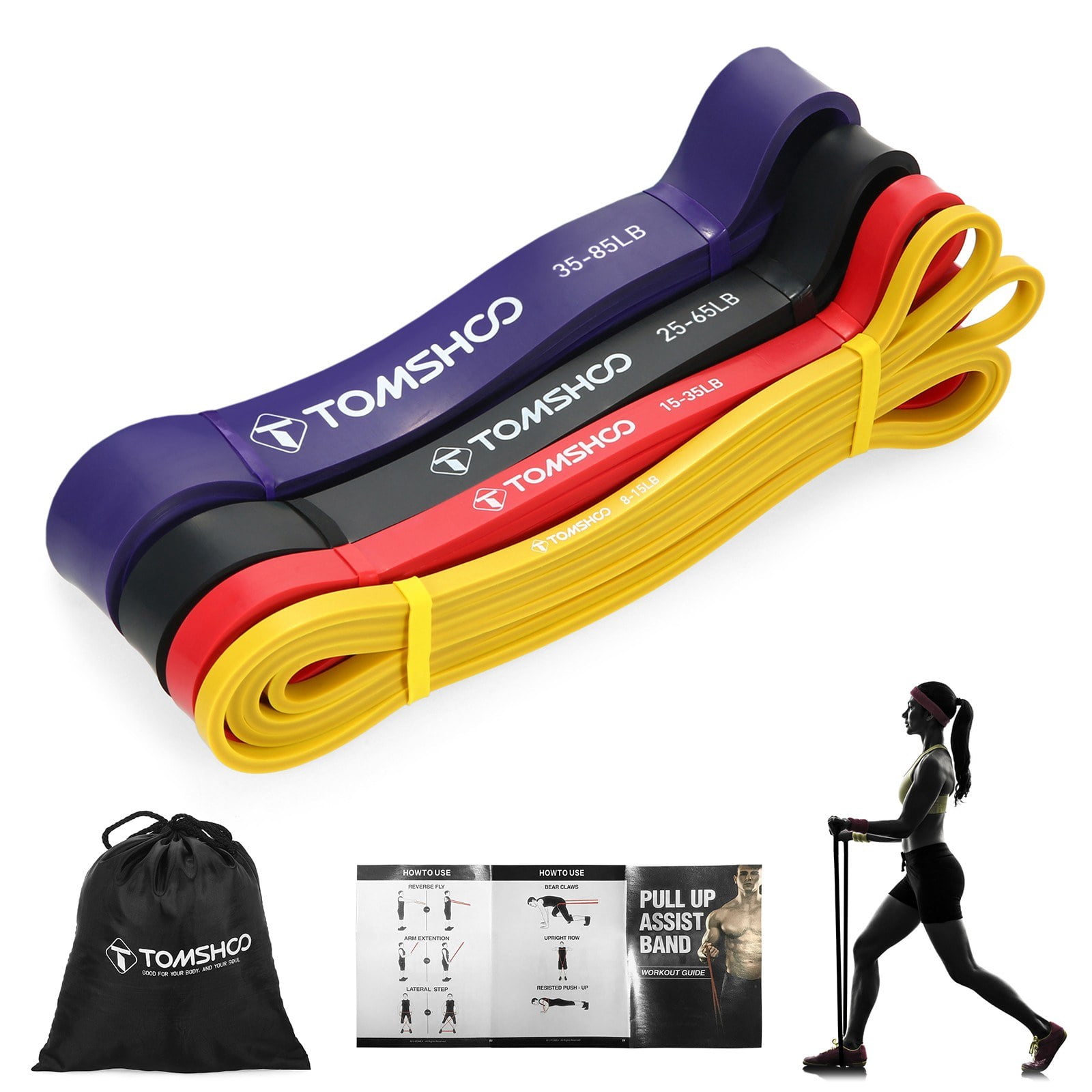 TOMSHOO Resistance Loop Band for Powerlifting with Carry Bag