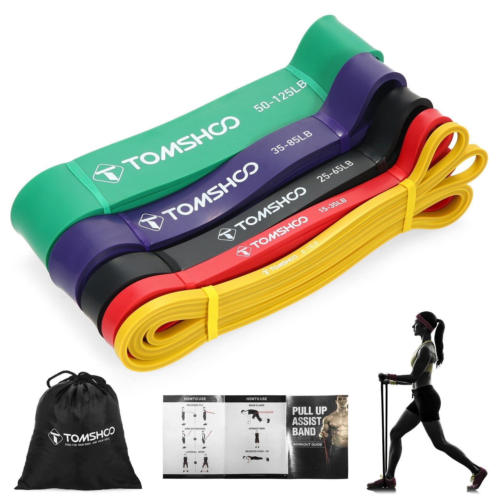 TOMSHOO Resistance Loop Band for Powerlifting with Carry Bag