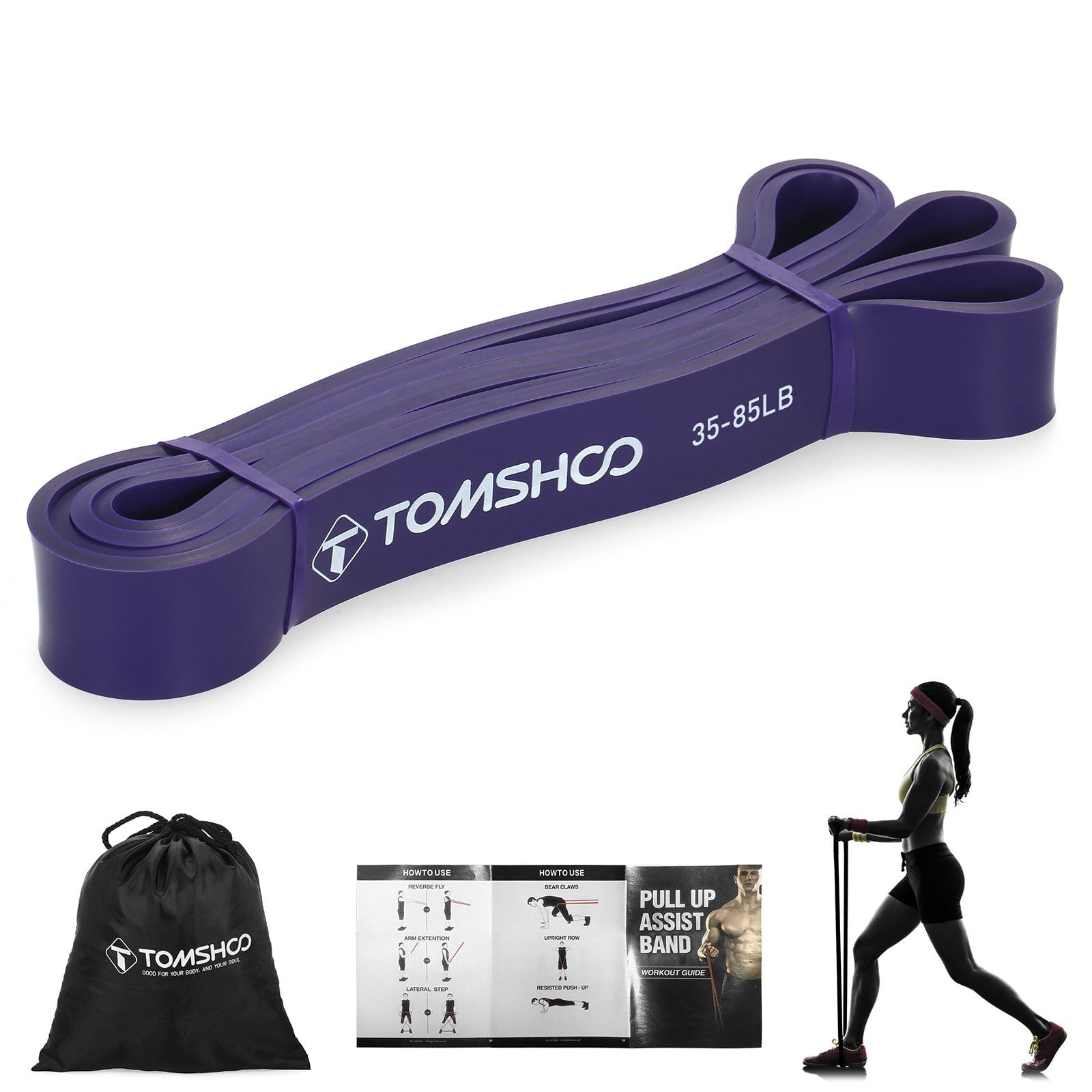 TOMSHOO Resistance Loop Band for Powerlifting with Carry Bag
