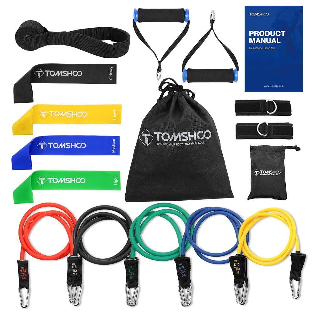 TOMSHOO TOMSHOO 17Pcs Resistance Bands Set Workout Fintess Exercise Bands Loop Bands Tube Bands Door Anchor Ankle Straps