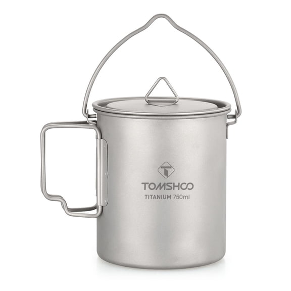 TOMSHOO 750ml Pot Portable Water Mug Cup with Lid and Foldable Handle Camping Cooking Picnic