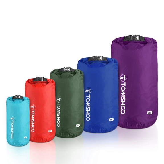 TOMSHOO WaterproofSacks Pack of 5 Lightweight Waterproof StorageBags for Camping Boating Hiking Rafting