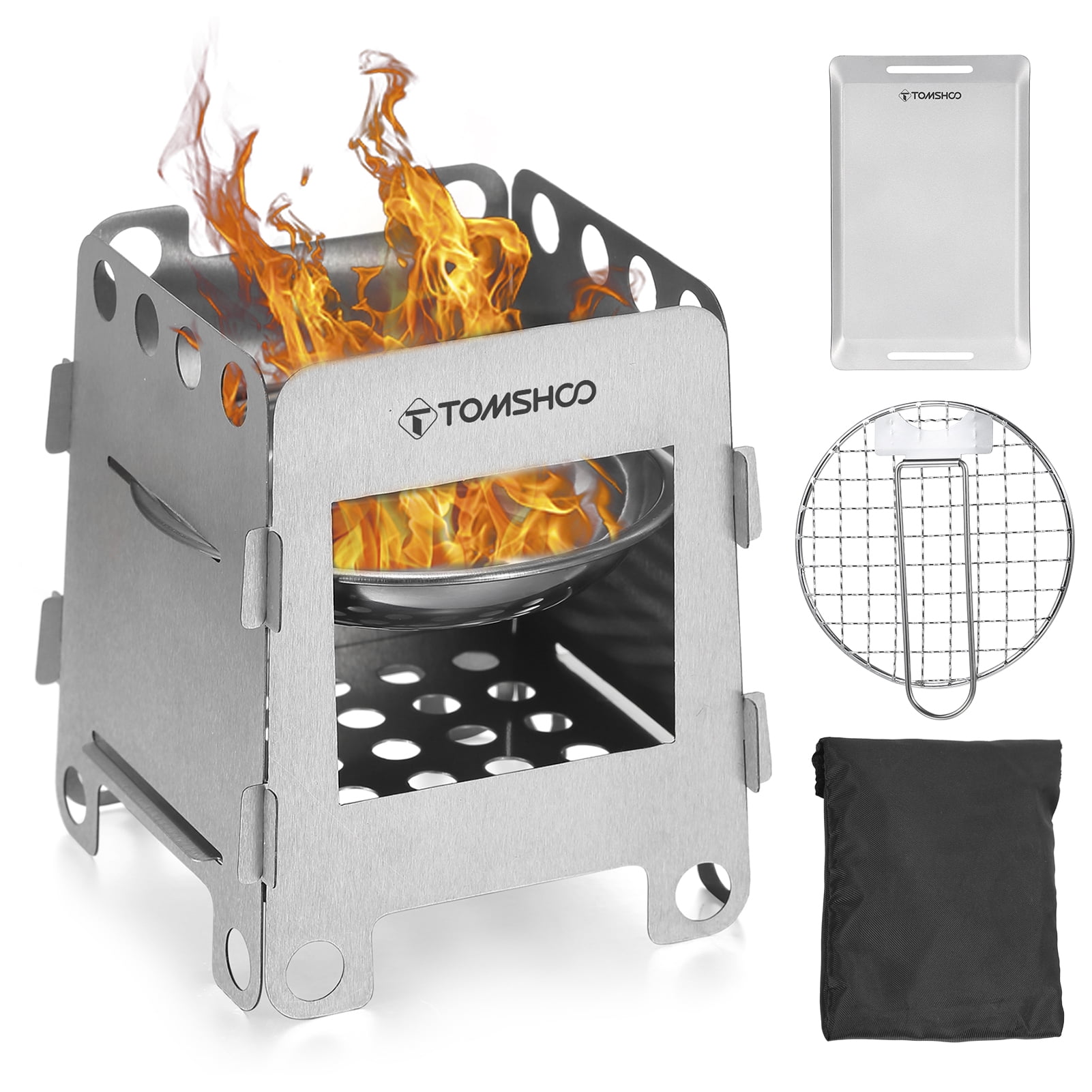 TOMSHOO Wood Burning Stove Mess Kit Cookware with Grill Pan BBQ Tray