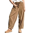 thumbnail image 1 of TOMVIGX Barrel Sweatpants Women Travel Flowy Wide Leg Corduroy Pants Elastic Waist Loose Cropped Casual Trousers with Pockets Khaki L, 1 of 5