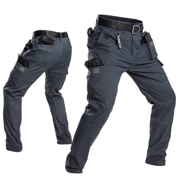 TOMVIGX Cargo Pants for Men Relaxed Fit Water Resistant Ripstop Hiking Pants Lightweight Elastic Waist Stretch Work Jeans Baggy Hunting Gray Pants with Multiple Pockets XL