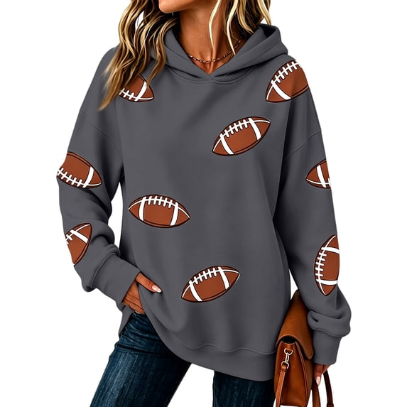 TOMVIGX Football Outfits for Women Cute Graphic Oversized Hoodies Team Fans Touchdown Tops Watch Party Sunday Funday Clothes M