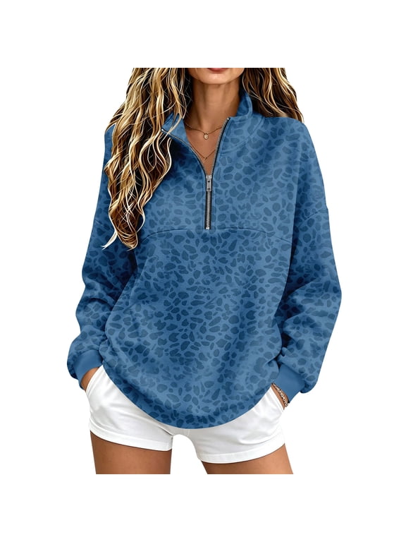 Hoodies for Women Lightweight Oversized Sweatshirts Loose Fit Trendy Cheetah Print Long Sleeve Tops Graphic Half Zip Pullover Fashion Womans