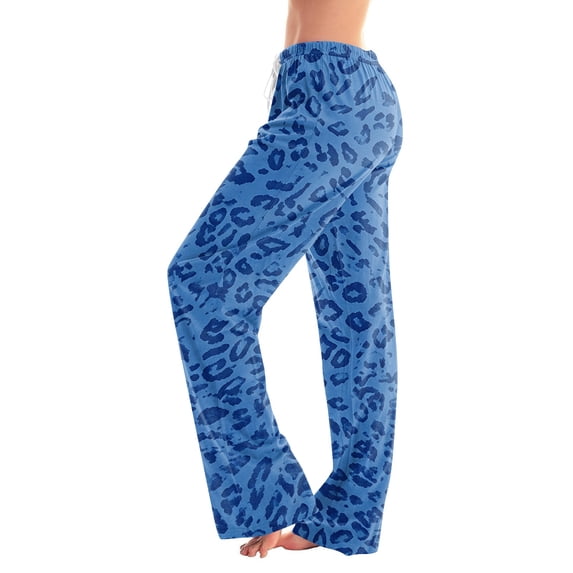 TOMVIGX Leopard Pants Women Casual Straight Leg Pants Loose Lounge Pants Drawstring Elastic Waist Vintage Everyday Wear Trousers L
