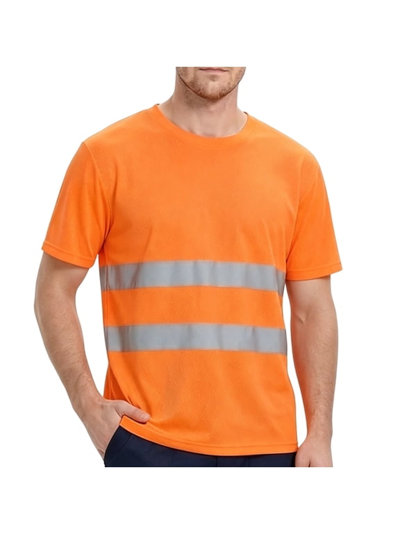 Men Reflective Quick Dry T Shirt Night Running Cycling High Visibility Safety Workwear Saffron XL