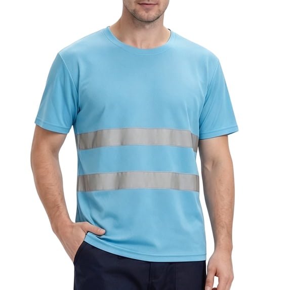 TOMVIGX Men Reflective Quick Dry T Shirt Night Running Cycling High Visibility Safety Workwear Sky Blue XL