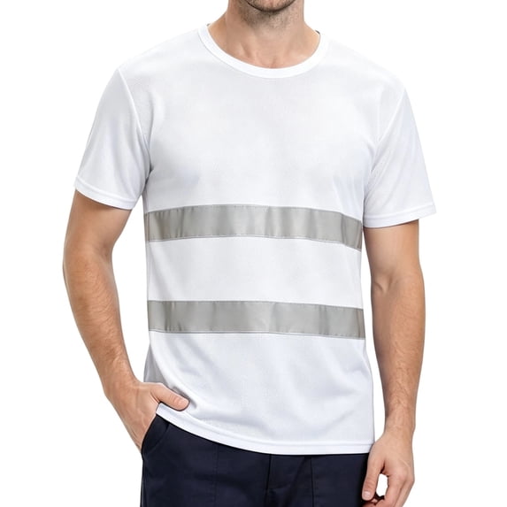 TOMVIGX Mens Shirts Short Sleeve Breathable Quick Dry Running Outdoor Athletic Workout Shirts High Visibility Reflective Safety Moisture Wicking Shirts White 4XL