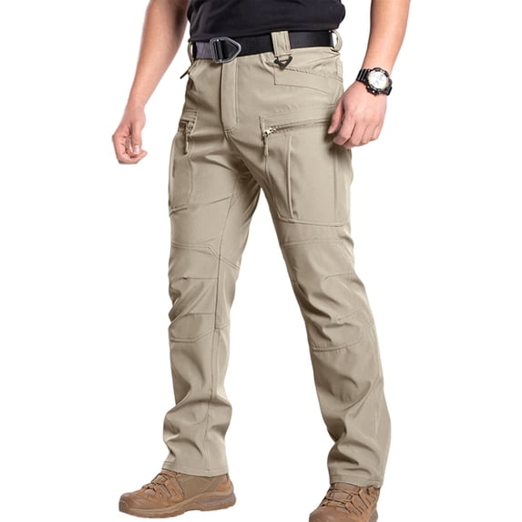 TOMVIGX Mens Cargo Pants Stretch Ripstop Hiking Pants Water Resistant Relaxed Fit Lightweight Work Jeans Breathable Outdoor Fishing Hunting Khaki Pants with Pockets L
