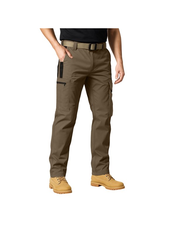 Men's Cargo Work Pants Water Resistant Ripstop Straight Leg Trousers Elastic Waist Outdoor Hiking Camping Utility Pants with Multi Pockets for Working Activities