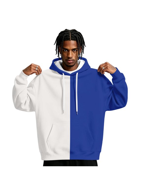 Mens Color Block Split Patchwork Pullover Hoodie Casual Long Sleeve Drawstring Hooded Sweatshirt with Kangaroo Pocket Streetwear Tops 3XL