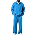 thumbnail image 1 of TOMVIGX Men's Tracksuits 2 Piece Set Waffle Knit Long Sleeve Polo Shirts & Drawstring Wide Leg Sweatpants Casual Athletic Sweatsuit Outfits, 1 of 8