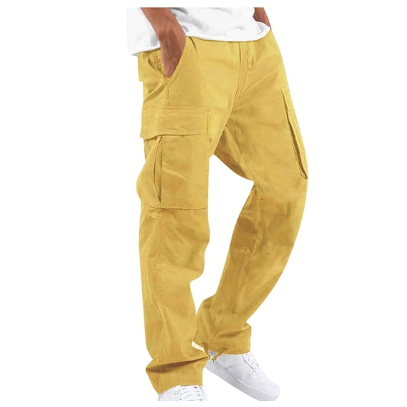 TOMVIGX Mens Cargo Pants Elastic Waist Drawstring Hiking Work Pants Straight Leg Athletic Trousers Casual Sweatpants