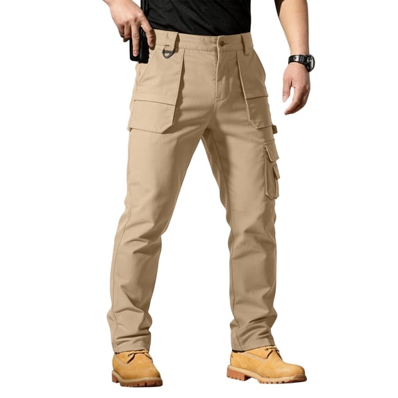 TOMVIGX Mens Cargo Pants Relaxed Fit Water Resistant Ripstop Hiking Pants Lightweight Elastic Waist Stretch Work Jeans Breathable Hunting Khaki Pants with Pockets 4XL