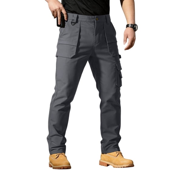 TOMVIGX Mens Cargo Pants Relaxed Fit Waterproof Ripstop Hiking Pants Lightweight Elastic Waist Stretch Work Jeans Slim Fit Hunting Gray Pants with Multiple Pockets M