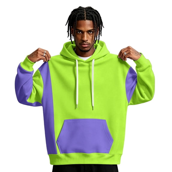 TOMVIGX Mens Contrast Color Spliced Hooded Sweatshirt Casual Drawstring Pullover Hoodie Long Sleeve Sport Tops with Front Pocket XL