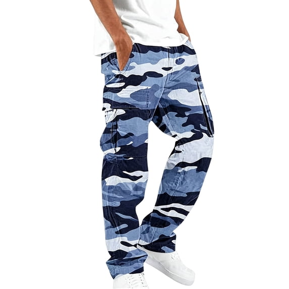 TOMVIGX Mens Hiking Camo Cargo Pants Athletic Drawstring Sweatpants Elastic Waist Straight Leg Trousers Casual Baggy Work Pants