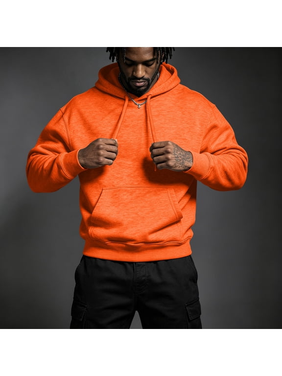 Mens Hoodies Pullover Casual Fleece Oversized Fall Sweatshirt Lightweight Baggy Tops Outdoor Daily Wear with Kangaroo Pocket XL