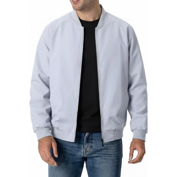TOMVIGX Mens Lightweight Bomber Jacket Full Zip Baseball Collar Raglan Sleeve Flight Coat Casual Autumn Winter Outerwear Light Gray 2XL