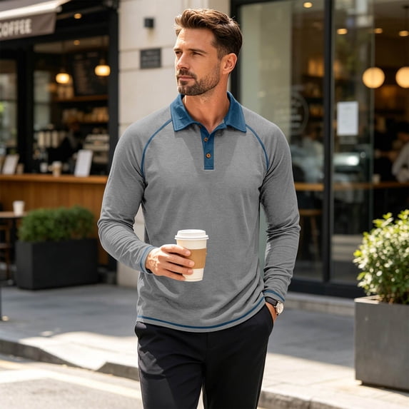 TOMVIGX Henley Shirts for Men Casual Button Down Long Sleeve Polo Shirt Fashion Outdoor Breathable Golf Shirts Lightweight Hiking Travel Moisture Wicking Crew Neck Tee Light Gray M