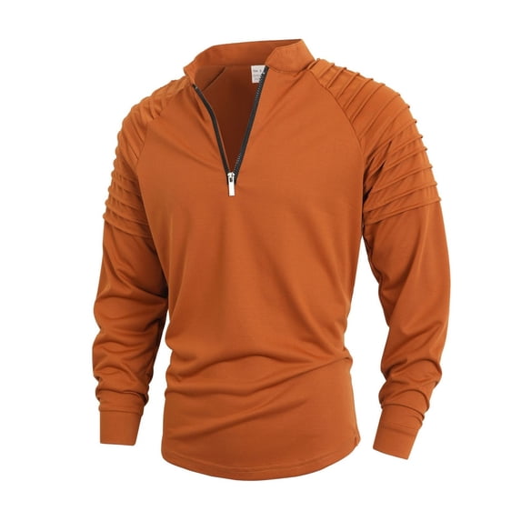 TOMVIGX Mens Quarter Zip Pullover Ruched Mock Neck Shirt Slim Fit Long Sleeve Tops Pleated Casual Sportswear Daily Wear Outfits 3XL