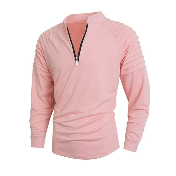 TOMVIGX Mens Quarter Zip Pullover Ruched Mock Neck Shirt Slim Fit Long Sleeve Tops Pleated Casual Sportswear Daily Wear Outfits L