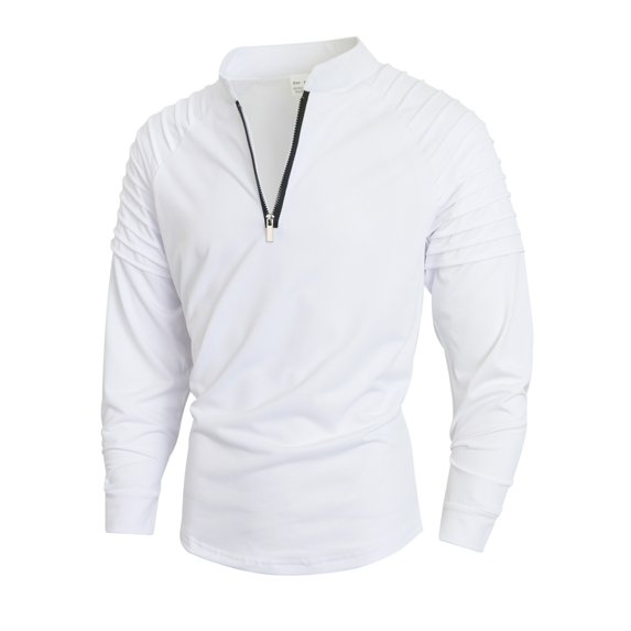 TOMVIGX Mens Quarter Zip Pullover Ruched Mock Neck Shirt Slim Fit Long Sleeve Tops Pleated Casual Sportswear Daily Wear Outfits XL