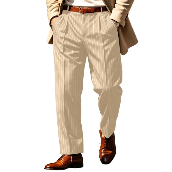 TOMVIGX Mens Striped Dress Pants Loose Fit Elastic Waist Button Closure Wide Leg Business Slacks with Pockets Daily Casual Trousers