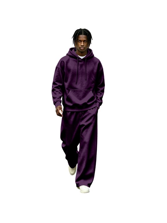 Mens Track Suits 2 Piece Set Fleece Pullover Hoodie & Wide Leg Sweatpants Casual Loose Trendy Streetwear Sweatsuit Outfits