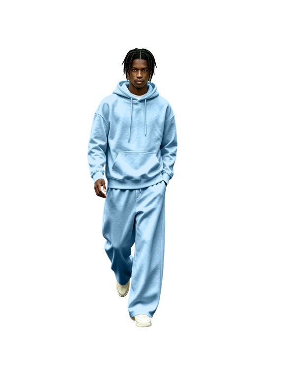 Mens Track Suits 2 Piece Set Fleece Pullover Hoodie & Wide Leg Sweatpants Casual Loose Trendy Streetwear Sweatsuit Outfits