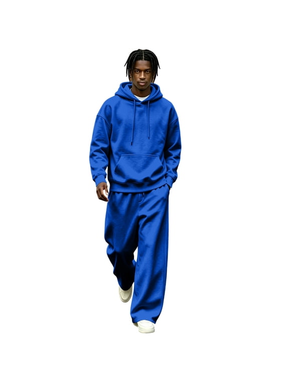 Mens Track Suits 2 Piece Set Fleece Pullover Hoodie & Wide Leg Sweatpants Casual Loose Trendy Streetwear Sweatsuit Outfits