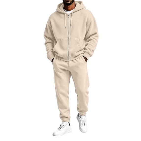 TOMVIGX Mens Track Suits 2 Piece Set Solid Zip up Hoodie & Drawstring Joggers Trendy Casual Athletic Sweatsuit Outfits
