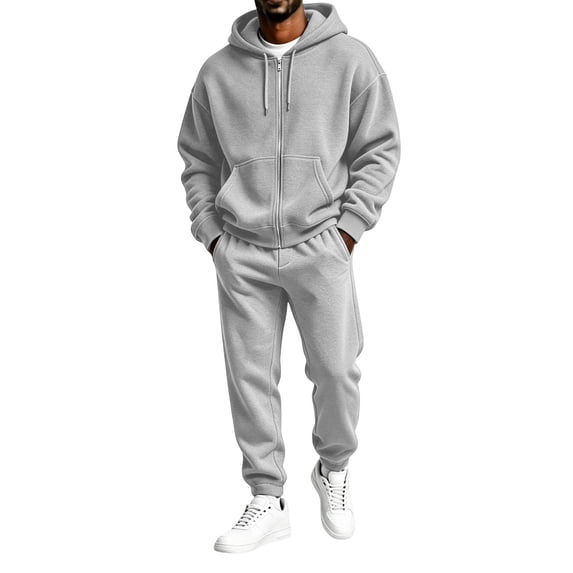 TOMVIGX Mens Track Suits 2 Piece Set Solid Zip up Hoodie & Drawstring Joggers Trendy Casual Athletic Sweatsuit Outfits