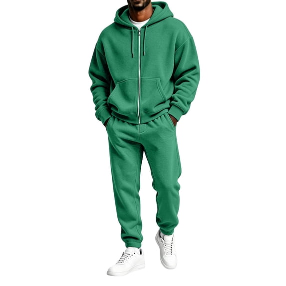 TOMVIGX Mens Track Suits 2 Piece Set Solid Zip up Hoodie & Drawstring Joggers Trendy Casual Athletic Sweatsuit Outfits