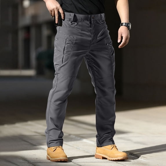 TOMVIGX Mens Work Pants Relaxed Fit Ripstop Elastic Waist Hiking Pants Lightweight Stretch Water Resistant Cargo Jeans Hunting Breathable Gray Pants with Multiple Pockets 2XL