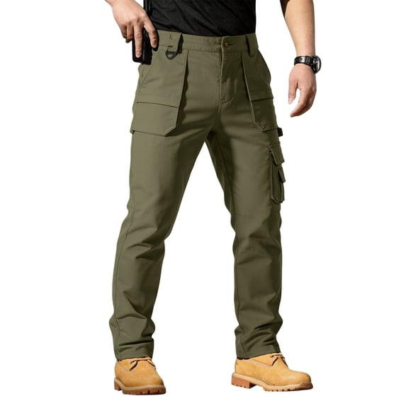 TOMVIGX Mens Work Pants Waterproof Ripstop Relaxed Fit Hiking Pants Stretch Elastic Waist Lightweight Cargo Jeans Baggy Hunting Army Green Pants with Pockets 5XL