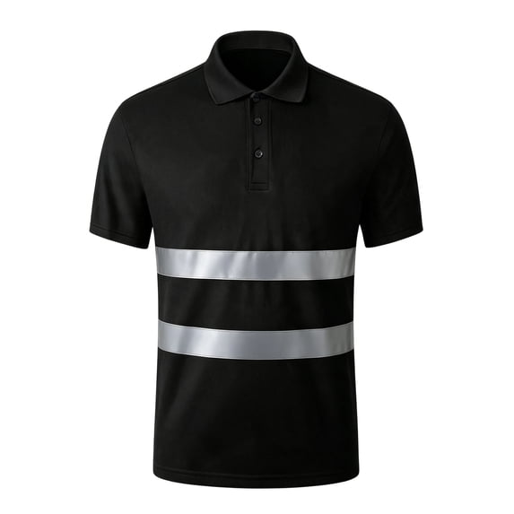 TOMVIGX Men's Polo Shirts Short Sleeve Reflective High Visibility Safety Moisture Wicking Shirts Outdoor Night Running Cycling Breathable Quick Dry Workout Shirts Black L