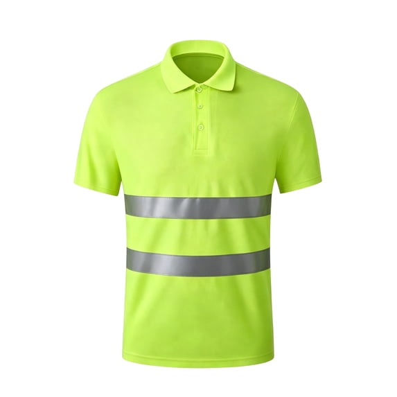 TOMVIGX Men's Polo Shirts Short Sleeve Reflective High Visibility Safety Moisture Wicking Shirts Outdoor Night Running Cycling Breathable Quick Dry Workout Shirts Light Green 2XL