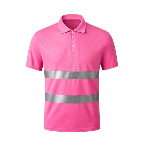 TOMVIGX Men's Polo Shirts Short Sleeve Reflective High Visibility Safety Moisture Wicking Shirts Outdoor Night Running Cycling Breathable Quick Dry Workout Shirts Pink XL