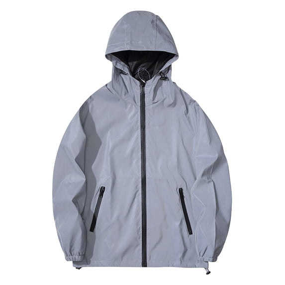 TOMVIGX Unisex Full Reflective Hooded Jacket Waterproof Zip Pockets Double Layer Night Windbreaker Outdoor Cycling Casual Coat for Men Women Students