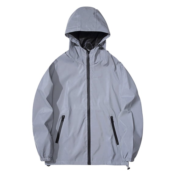 TOMVIGX Unisex Full Reflective Hooded Jacket Waterproof Zip Pockets Double Layer Night Windbreaker Outdoor Cycling Casual Coat for Men Women Students