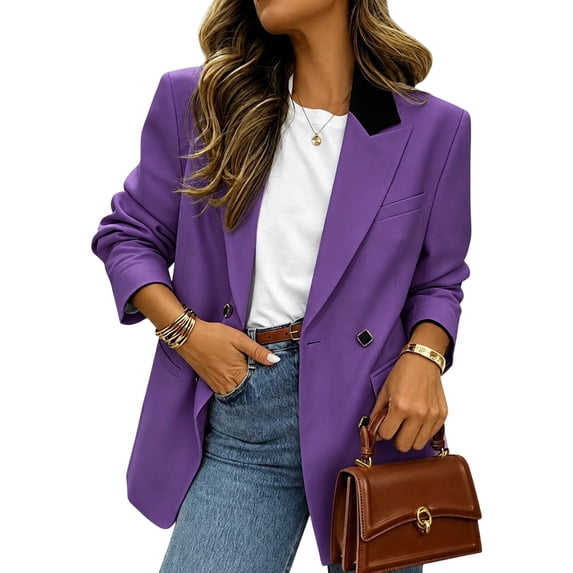 TOMVIGX Women Blazer Long Sleeve Stretchy Casual Blazer Lapel Office Work Suit Jacket Breathable Fall Transition Outfits with Pocket Purple M